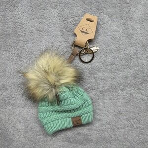 C.C Exclusives Pom Pom Mint Green Beanie Cap Hat Keychain w/ Gold Tone Clasp